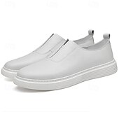 abordables Chaussures Décontractées Slip-On-Chaussures blanches à enfiler en cuir pour hommes - minimalistes et confortables, adaptées aux professionnels occupés au bureau et dans des environnements décontractés