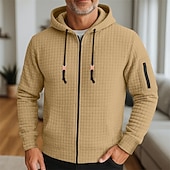 abordables sweats à capuche basiques pour hommes-Homme Sweat à capuche Sweat à capuche zippé intégral Sweat à capuche gaufré Rouge vin Noir Blanche Vert Véronèse bleu marine À capuche Uni Fermeture éclair Texturé Sport &amp; Loisir Occasionnel Quotidien