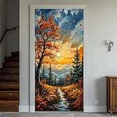 Недорогие Гаражные и дверные баннеры-Дверная крышка Наружные баннеры 森林 Эстетический Спальня Гостиная Входная дверь Украшения Стена Дверь Фон