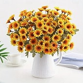 baratos decoração de ação de graças e outono-5 maços de flores artificiais de outono, crisântemos do pôr do sol, flores artificiais de outono para áreas externas com margaridas e eucalipto, plantas de floração plena, resistentes a raios UV, à