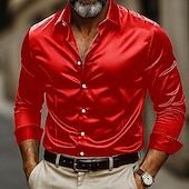 economico Camicie in raso da uomo-Per uomo Camicia Come la seta Camicia in raso Camicia elegante Camicia casual Camicia con Bottoni Semplice Affari Abbigliamento casual alla moda Nero Giallo Rosso Blu marino Manica Lunga Colletto