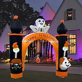 olcso Halloween fények-1 db 2,4 m-es halloweeni fekete macska koponya szellem fénnyel felfújható légmodell ívek udvari verandák bejárati ajtók gyep party halloweeni hangulat díszvilágítás eu/us/uk/au csatlakozó