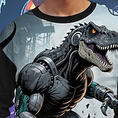 billiga Pojkes Halloween kostymer-Halloween Pojkar 3D Tecknat Pumpa Dinosaurie T-shirt Långärmad Vår Höst Mode Grundläggande Barn 4-12 år Rund hals Utomhus Ledigt Dagligen Normal