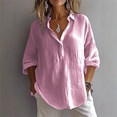 economico Top Semplici da Donna-Per donna Camicia Camicia di lino Semplice Elegante Moderno Manica Lunga Colletto a Camicia Top Regolari Quotidiano Ferie Bottoni Bianco Rosa Viola Verde Primavera Autunno