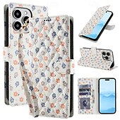 Недорогие Чехлы для iPhone-телефон Кейс для Назначение iPhone 16 Pro Max Plus 15 14 Pro Max Plus 16e 13 Pro Max Кошелек для карт Магнитный Разъем для карты Защита от удара Ретро Цветочный Цветочный ПК Кожа PU