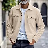 preiswerte Lässige Jacken-Herren Leichte Jacke Cordjacke Freizeitjacke Urlaub Täglich Atmungsaktiv Tasche Frühling Herbst Einfach Mode Klassisch Revers Regulär Schwarz Braun Hellgrau Armeegrün Aprikose Jacken