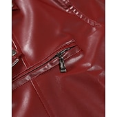  Voor heren Jas van imitatieleer Bikerjack Motorjas Vakantie Dagelijks Winddicht Houd Warm Zak Herfst winter Effen Modieus Klassiek Revers Normaal Zwart Rood Jacks