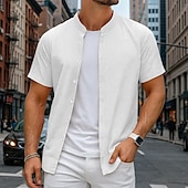 economico Strada-Per uomo Camicia Camicia di lino Camicia con colletto alla coreana Camicia Estiva Abbigliamento da spiaggia Camicia con Bottoni Semplice Vacanza Crociera Nero Bianco Arancione Grigio Manica Corta