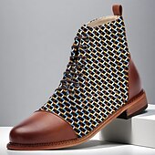 baratos sapatos Jacquard-Homens Botas Caminhada Pele PU Tecido Jacquard Confortável Antiderrapante Respirável Botas / Botins Com Cadarço Marron Outono Inverno
