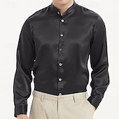 economico Camicie in raso da uomo-Per uomo Camicia Camicia con colletto alla coreana Come la seta Camicia in raso Camicia elegante Semplice Formale Matrimonio Nero Bianco Blu Grigio Manica Lunga Colletto Primavera &amp; Autunno Tutte le