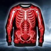 preiswerte Halloween-Hoodies &amp; Sweatshirts-Halloween Tag der Toten Schädel Herren Skelett Kostüm Sweatshirt Punk Party Langarm Rundhalsausschnitt Urlaub rot blau Rundhals 3D alle Jahreszeiten Designer