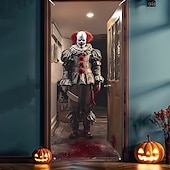 levne Nástěnné tapiserie-Kryt dveří Venkovní bannery Klaun 3D Temný punk gotický Večírek Outdoor Střelecké pozadí Vchodové dveře Veranda na zdi Bytové dekorace