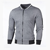 abordables Sudaderas Básicas_-Hombre Sudadera Sudadera con cremallera completa Negro Blanco Burdeos Azul Marino Gris Claro Cuello Mao Plano Con Texturas Deporte Casual Diario Ropa de calle Fresco Ropa deportiva Primavera &amp; Otoño