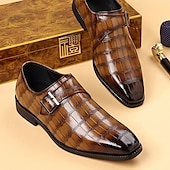 abordables Officiel-Mocassins à boucle pour homme en cuir marron embossé crocodile – chaussures habillées classiques à boucle pour le bureau, les banquets et les soirées