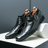 economico Formale-scarpe eleganti da uomo in pelle nera con cinturino alla caviglia – calzature formali da ufficio per matrimoni, feste e lavoro