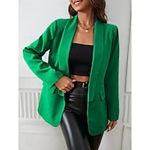 billiga Blazers och kostymer-Dam Kavaj Bekväm Andningsfunktion Ficka Kontorsdam Stil Modern Slät Utomhus Ledigt Dagligen Enkelknäppt Normal Kavajslag Normal Långärmad Ytterkläder Svart Gul Rubinrött Vår Höst
