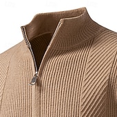 economico Maglioni Cardigan da uomo-Per uomo Felpa Cardigan A Coste Maglia Corto Lavorato a maglia Tinta unica Collo Alto Vacanza Moda Casuale Abbigliamento quotidiano Abbigliamento Primavera &amp; Autunno Nero Rosso M L XL