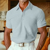 cheap Men&#039;s Classic Polo-Men&#039;s Waffle Polo Shirts Polo Shirts Casual Holiday Lapel Ribbed Polo Collar Short Sleeve Fashion Basic Plain Buttons Soft Summer Spring Regular Fit White Yellow Burgundy Mint Green Green khaki