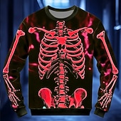 cheap Halloween Hoodies &amp; Sweatshirts-Halloween Day of the Dead Skull Men&#039;s 3D Print Skeleton Sweatshirt Punk Party Long Sleeve Crew Neck Vacation Light Green Red Crewneck 3D All Seasons Designer