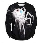 お買い得  アニマルプリント-男性用 SPIDER 3D スウェットシャツ カジュアル クルーネック バケーション パーティー 贈り物 ブラック ホワイト クルーネック 3D オールシーズン デザイナー