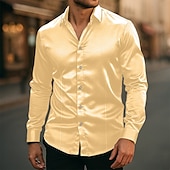 economico Camicie in raso da uomo-Per uomo Camicia Come la seta Camicia in raso Camicia elegante Camicia casual Camicia con Bottoni Semplice Matrimonio Abbigliamento casual alla moda Nero Bianco Giallo Rosa Manica Lunga Bavero