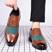 baratos Formal-Sapatos oxford masculinos bico fino bicolor marrom e verde – brogues estilosos de couro sintético para looks casuais elegantes