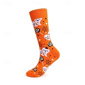 abordables calcetines caseros-Calcetines largos de algodón de Halloween, calcetines con estampado de dibujos animados por encima de la pantorrilla para hombres y mujeres, medias deportivas hasta la rodilla resistentes a los olores