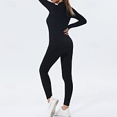 preiswerte Sets &amp; Einteiler-Damen Trainingsanzug Einteiliger Strampler Reißverschluss Einfarbig Bodysuit Herbst Schwarz Rosa Fitnessstudio sportlich Laufen Bauchkontrolle Atmungsaktiv Langarm Sport Sportkleidung