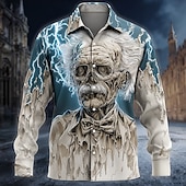 halpa Halloween-paidat-Halloween Miesten Luuranko Frozen Jääkallo Paita Button Up paita Pitkähihainen Tumma goottilainen tyyli Pyhäpäivä Katuvaatteet Kevät Syksy Sänkyjen avaus 3D-tulostus kauluspaidat Sininen