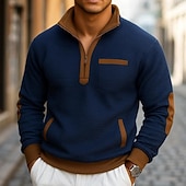billiga Basic sweatshirts-Herr Tröja med dragkedja Våffeltröja Tröja Svart Marinblå Halv dragkedja Slät Ficka Färgblock Arbete Sport &amp; Utomhus Ledigt Aktiv Vintage Häftig Vår Höst Kläder Pull Tröjor