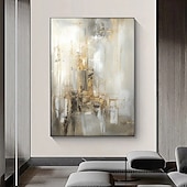 abordables Peintures Abstraites-Peinture à l'huile beige dorée faite à la main sur toile, texture abstraite, affiches décoratives, grand art mural, images en feuille d'or, décoration moderne pour la maison, le salon, le bureau,