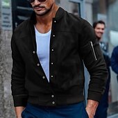 economico Giacche in Suede Sintetico-Per uomo Giubbotto bomber Giacca Casual Giacca in camoscio Vacanza Quotidiano Caldo Tasca Autunno Inverno Semplice Moda Classico Collo alla coreana Regolare Nero Rosso Blu marino Marrone Verde Giacca