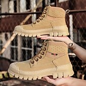 abordables Bottes de travail-Bottines de randonnée kaki pour homme avec semelle extérieure en caoutchouc épais – chaussures d&#039;extérieur respirantes et durables pour l&#039;alpinisme, le travail et les voyages d&#039;aventure