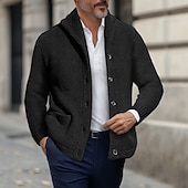 preiswerte Herren Strickjacke-Herren Pullover Strickjacke Gerippt Stricken Normale Oberteile Gestrickt Knopf vorne Einfach Umlegekragen Urlaub Mode Lässig Alltagskleidung Bekleidung Winter Frühling &amp; Herbst Schwarz Marineblau M L