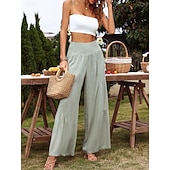 baratos Calça de linho de algodão simples-Mulheres Calças de linho de algodão Perna larga chinês Básico Casual Comprimento total Cintura Alta Tecido Cintura elástica Confortável Macio Com Stretch Ao ar livre Rua Preto Branco Azul Roxo Claro