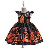 preiswerte Halloweenkostüme für Mädchen-Kinder Mädchen Partykleid Grafik Ärmellos Besonderer Anlass Prinzessin Polyester Partykleid Sommer Frühling 3-10 Jahre Orange