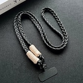 baratos Cordões de telefone e pulseiras-Corda trançada de três fios colorida da moda para meninas, corda diagonal cruzada, anti-perda e resistente, chaveiro para celular, corda de pendurar de cor sólida