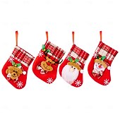 preiswerte Strümpfe &amp; Halter-4 Weihnachtsstrümpfe, Glocken, Schneeflocken, Weihnachtsmann, Schneemann, Rentier, Geschenktüten, Weihnachtsfeier-Dekoration