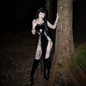 abordables Vestidos-Gótico Maxi Vestidos Sin Mangas Bruja Vampiros Acordonado Terciopelo correa de espagueti Cruz Disfraz Mujer Fantasía Víspera de Todos los Santos Carnaval Rendimiento Fiesta Adultos Vestido