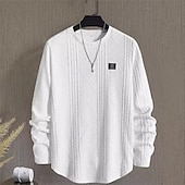 billiga Basic sweatshirts-Herr Tröja Vit Rund hals Slät Jacquard Dagligen Sport &amp; Utomhus Helgdag Polyester Streetwear Grundläggande Ledigt Vår Höst Kläder Pull Tröjor Långärmad