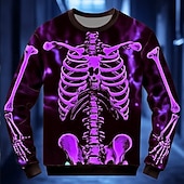 cheap Halloween Hoodies &amp; Sweatshirts-Halloween Day of the Dead Skull Men&#039;s 3D Print Skeleton Sweatshirt Punk Party Long Sleeve Crew Neck Vacation Light Green Red Crewneck 3D All Seasons Designer