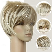 abordables perruque plus âgée-Perruques blondes courtes pour femmes blanches, perruques coupe lutin pour femmes noires, perruques courtes dégradées pour femmes plus âgées, synthétiques