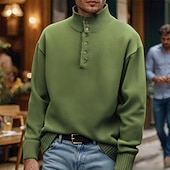 billiga tröja för män-Herr Pullover tröja Stickad tröja Ribbad Sticka Vanliga toppar Knappar Stickat Slät Kinakrage Mode Grundläggande Semester Dagliga kläder Kläder Höst Vinter Svart Grön M L XL