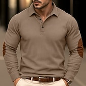 preiswerte Klassisches Poloshirt für Herren-Herren Cordhemd Lässig Sport Revers Langarm Mode Basic Farbblock Einfach Patchwork Knöpfe Frühling Herbst Herbst Winter Normale Passform Grau Braun Marineblau Armeegrün Cordhemd