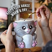 זול ספלים וכוסות-מחזיק קרח של Cuddles the Cat עם 2 כפיות, מעמד לחצי גלידה, מכיל 473 מ&quot;ל/16 אונקיות של גלידה, מיכלי גלידה רב פעמיים, מחזיקי ארטיקים, מתנות אידיאליות לאוהבי חתולים