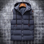 levne Pánská péřová vesta-Pánské Puffer Vesta Kamizelka Vesta Dovolená Denní Rande Módní Na běžné nošení Zima Kapsy Polyester Zahřívací Pohodlné Pevná barva Zip Kapuce Běžný Černá Vodní modrá Tmavě šedá Béžová Vesta