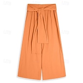 baratos Retrô-Homens Calças de linho Calças Calça verão Com Cordão Cintura elástica Perna larga Tecido Conforto Respirável Comprimento total Casual Diário Feriado Férias Moda Abóbora Branco Sem Elasticidade