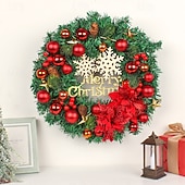 baratos Coroas, Grinaldas &amp; Guirlandas-Guirlanda de floco de neve de Natal para pendurar na porta, guirlanda festiva de feriado com bolas de Natal, vitrine de vime, decoração de Natal sazonal perfeita para festa em casa