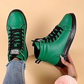 cheap Men&#039;s Sneakers-Men&#039;s Green Faux Leather High-Top Sneakers with Black Sole, Fashion Lace-Up Casual Shoes for Streetwear, Parties and Daily Wear