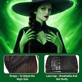 Χαμηλού Κόστους Περούκες χαρακτήρων ταινίας-Συνθετική περούκα κοστούμι Elphaba περούκες μασκαρά για ενήλικες γυναίκες ρόλοι κοστούμι Χάλογουιν